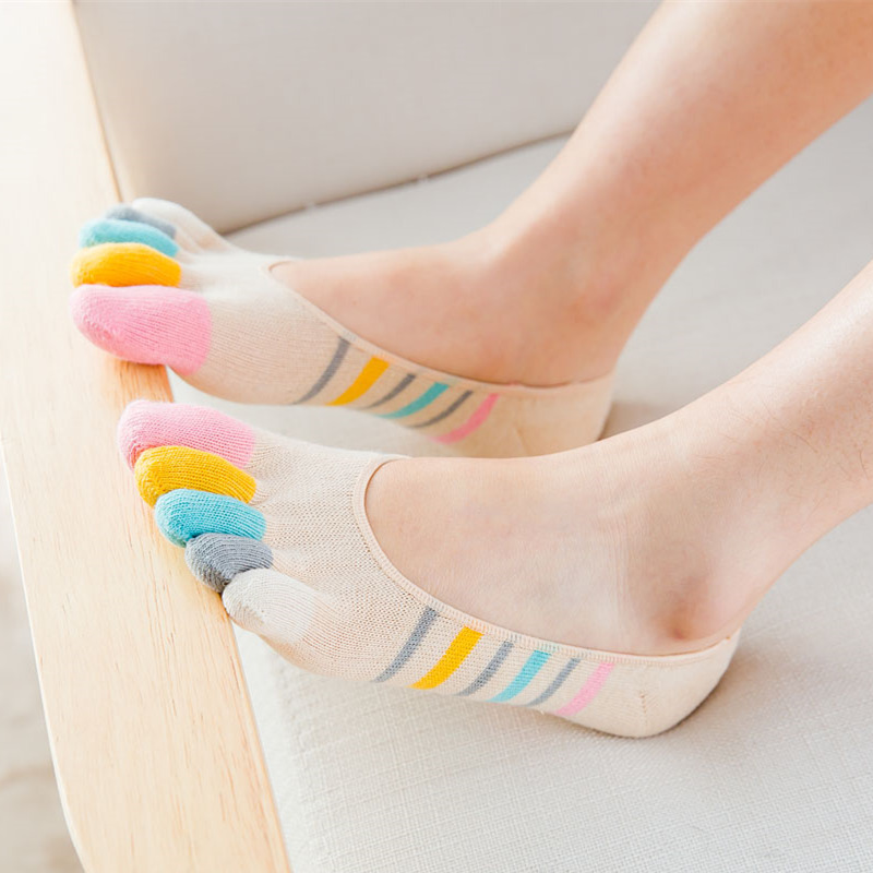 Toe Socks Cotton Colorful Toe Socks Cotton Invisible Shallow Mouth Sock Peas Shoes Socks